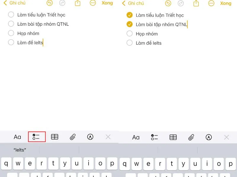 Lên checklist - tích hoàn thành bảng danh sách công việc 
